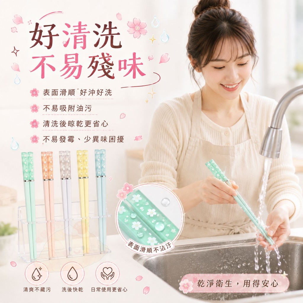 筷樂食刻櫻花合金筷 5雙一包 — 圖 3