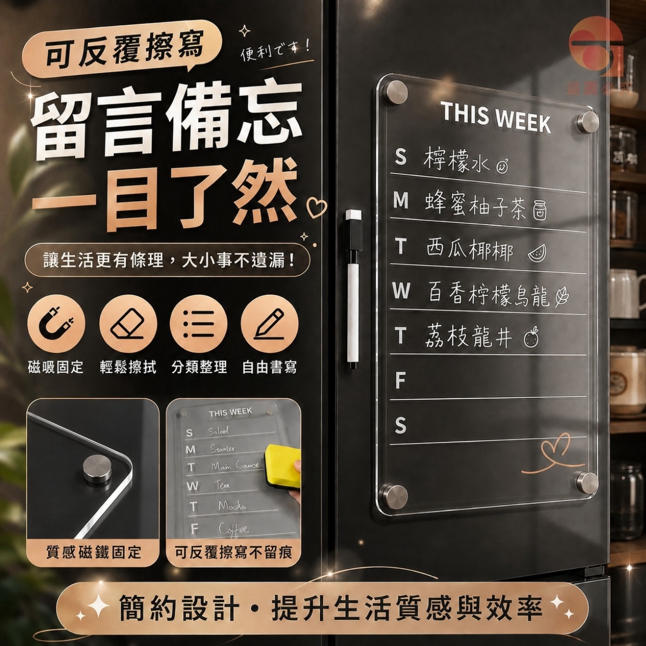 磁吸透明週計劃壓克力記事板 — 圖 2