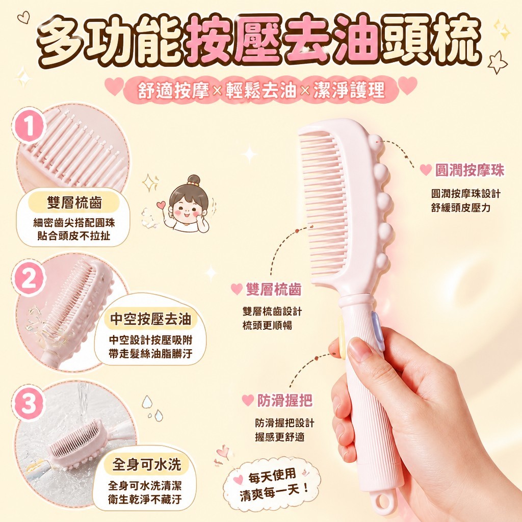 三合一按壓去油頭梳 — 圖 3