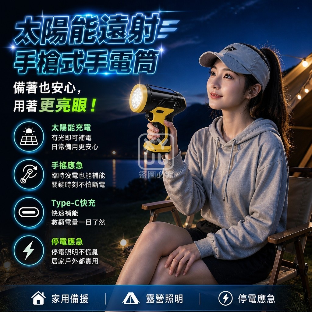 太陽能遠射手槍式手電筒 — 圖 2