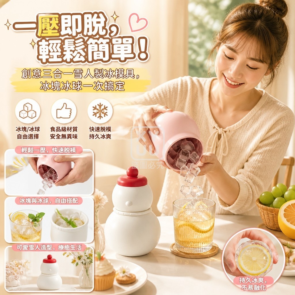 創意三合一雪人製冰模具 — 圖 2