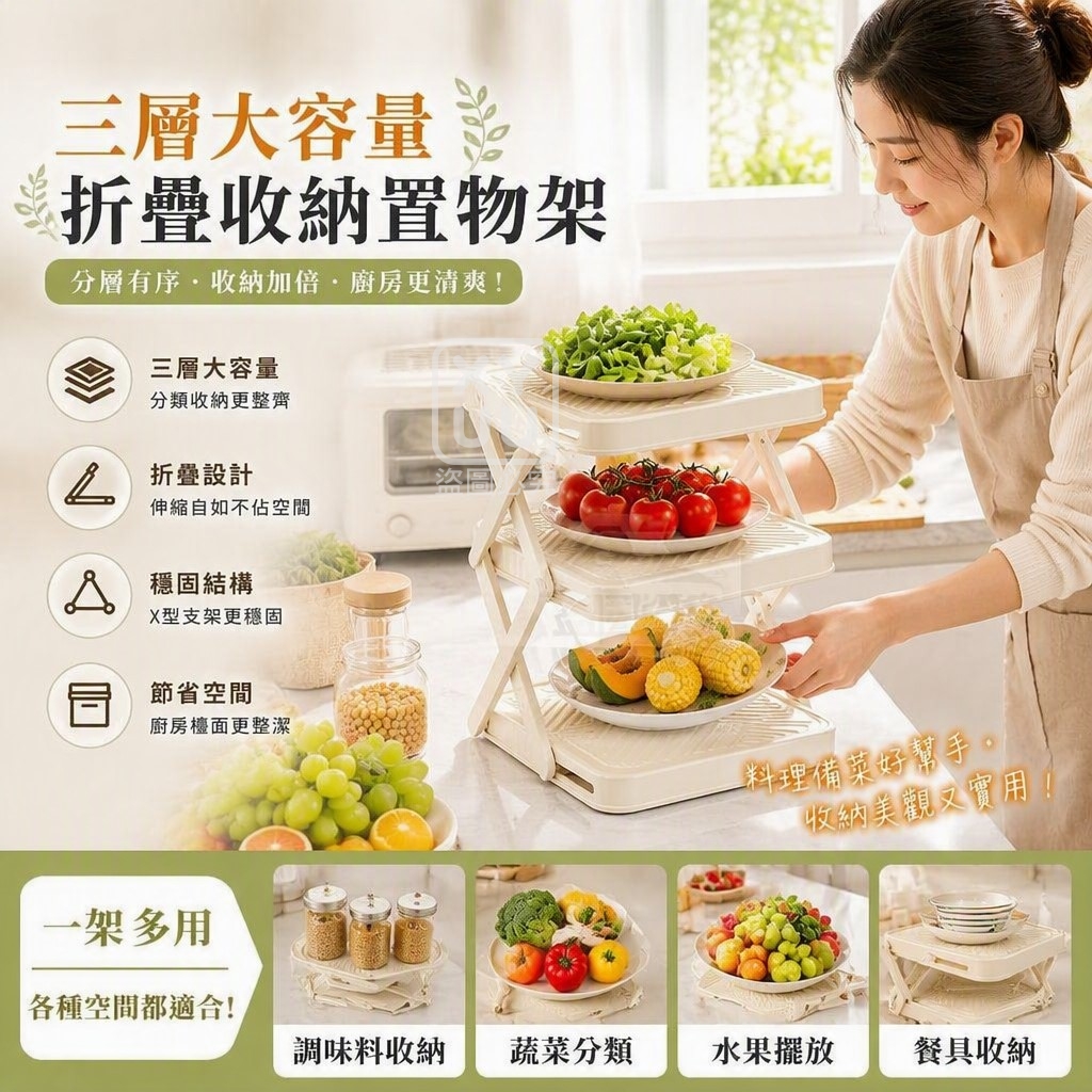 多功能三層備菜折疊置物架 — 圖 2