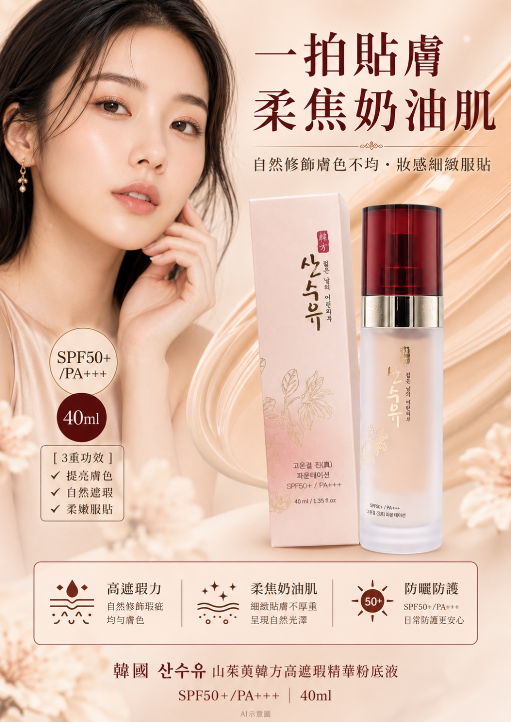 韓國山茱萸韓方高遮瑕精華粉底液40ml-#21白皙膚 單瓶 — 圖 4