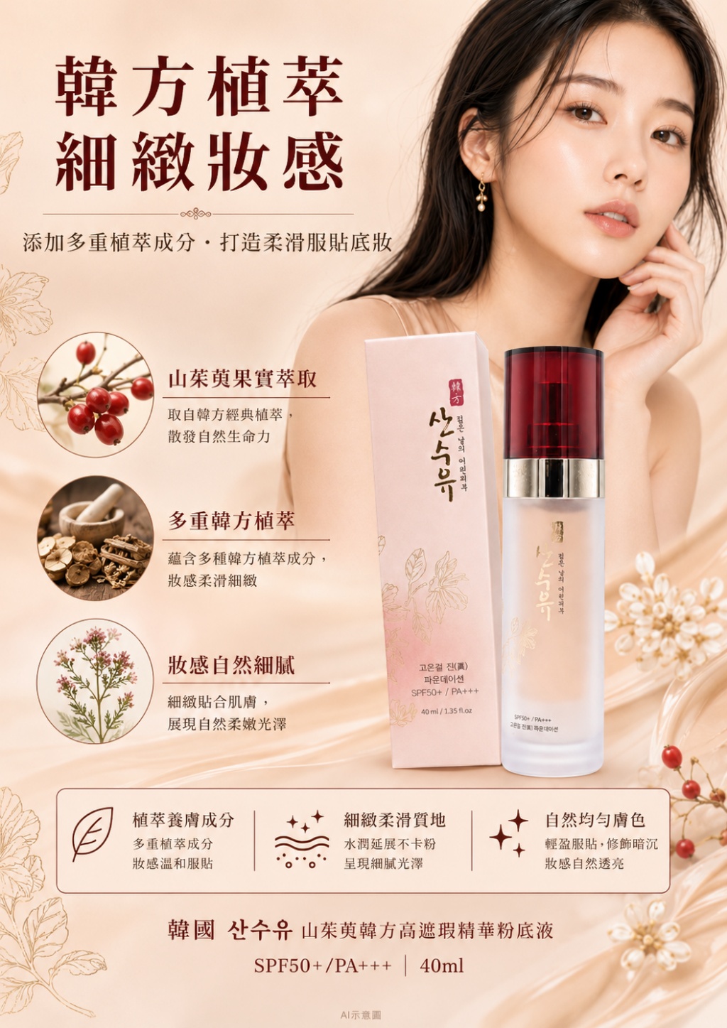 韓國山茱萸韓方高遮瑕精華粉底液40ml-#21白皙膚 單瓶 — 圖 6