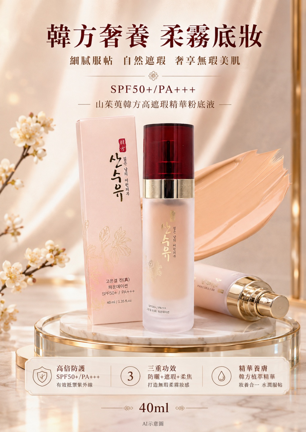 韓國山茱萸韓方高遮瑕精華粉底液40ml-#21白皙膚 單瓶 — 圖 8