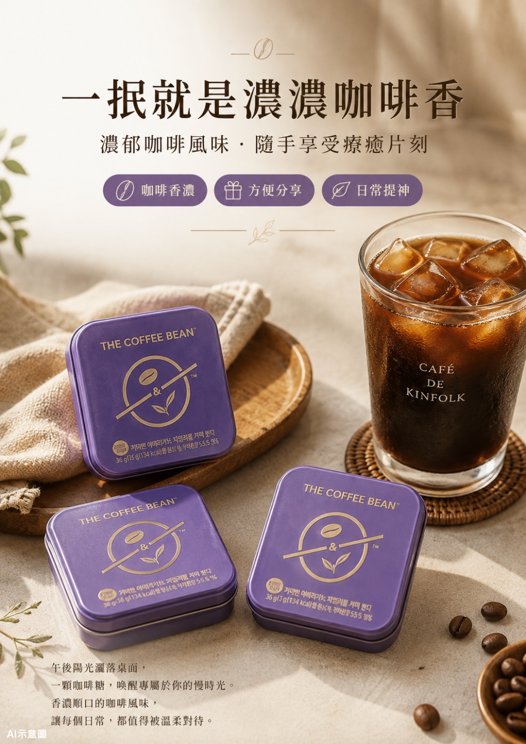 空運團-韓國 THE COFFEE BEAN 美式無糖咖啡糖 32g-紫色小鐵盒 單盒 — 圖 2