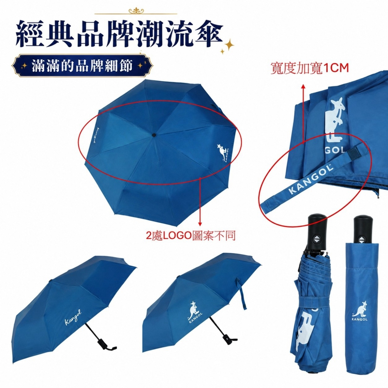 日本潮流經典款 KANGOL 潮流8骨黑膠自動傘 — 圖 7