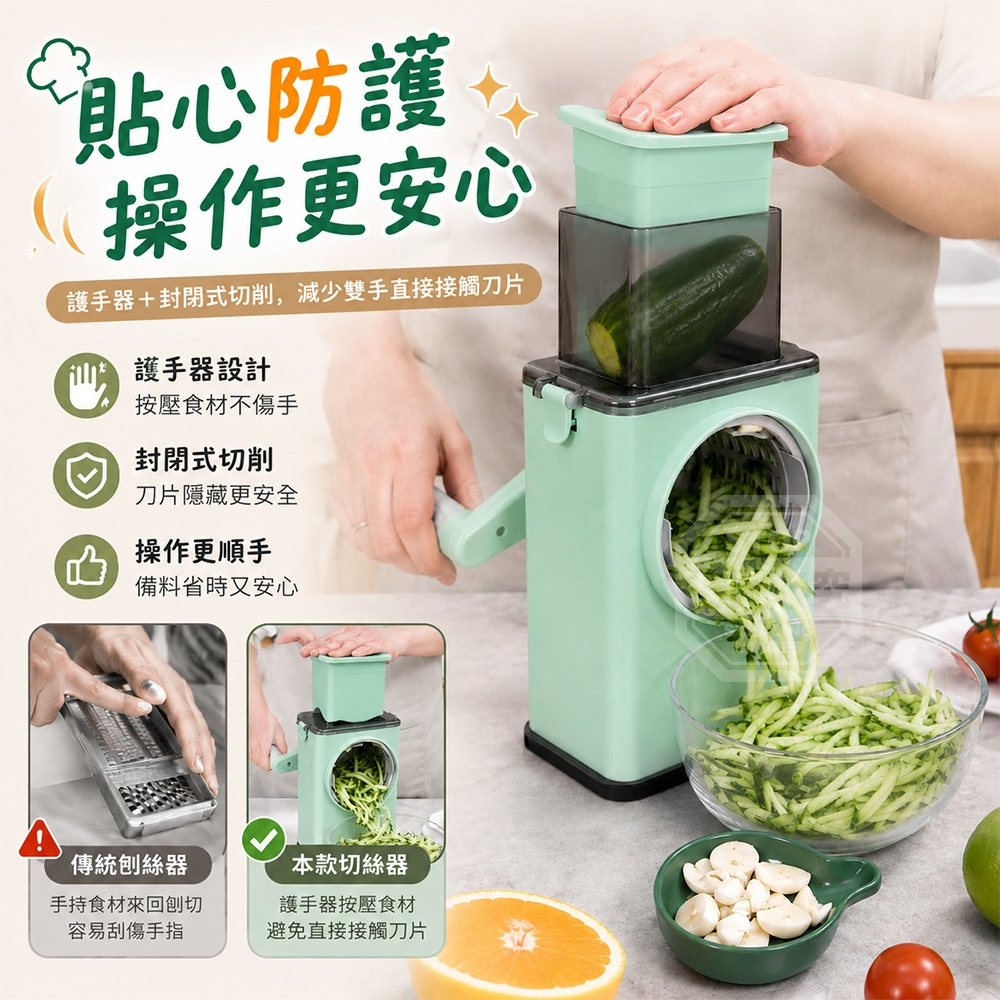 輕鬆料理三合一手搖滾筒式多功能切菜刨絲器 — 圖 2