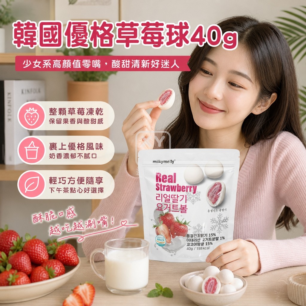 空運團-韓國MILKY MELLY 優格草莓球-40g 單包 — 圖 3