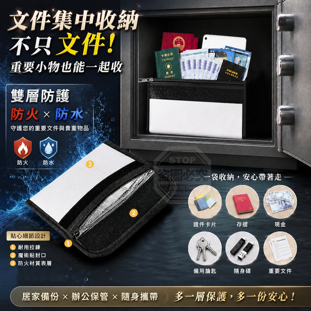 隨身雙層防護防火防水重要文件物品收納袋 — 圖 3