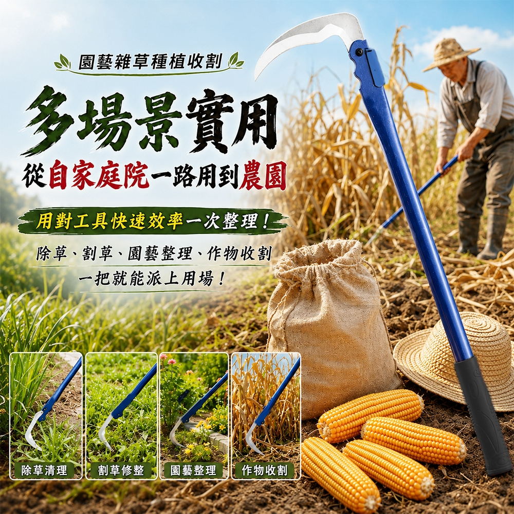 園藝雜草種植收割多功能長柄省力折疊鐮刀 — 圖 3
