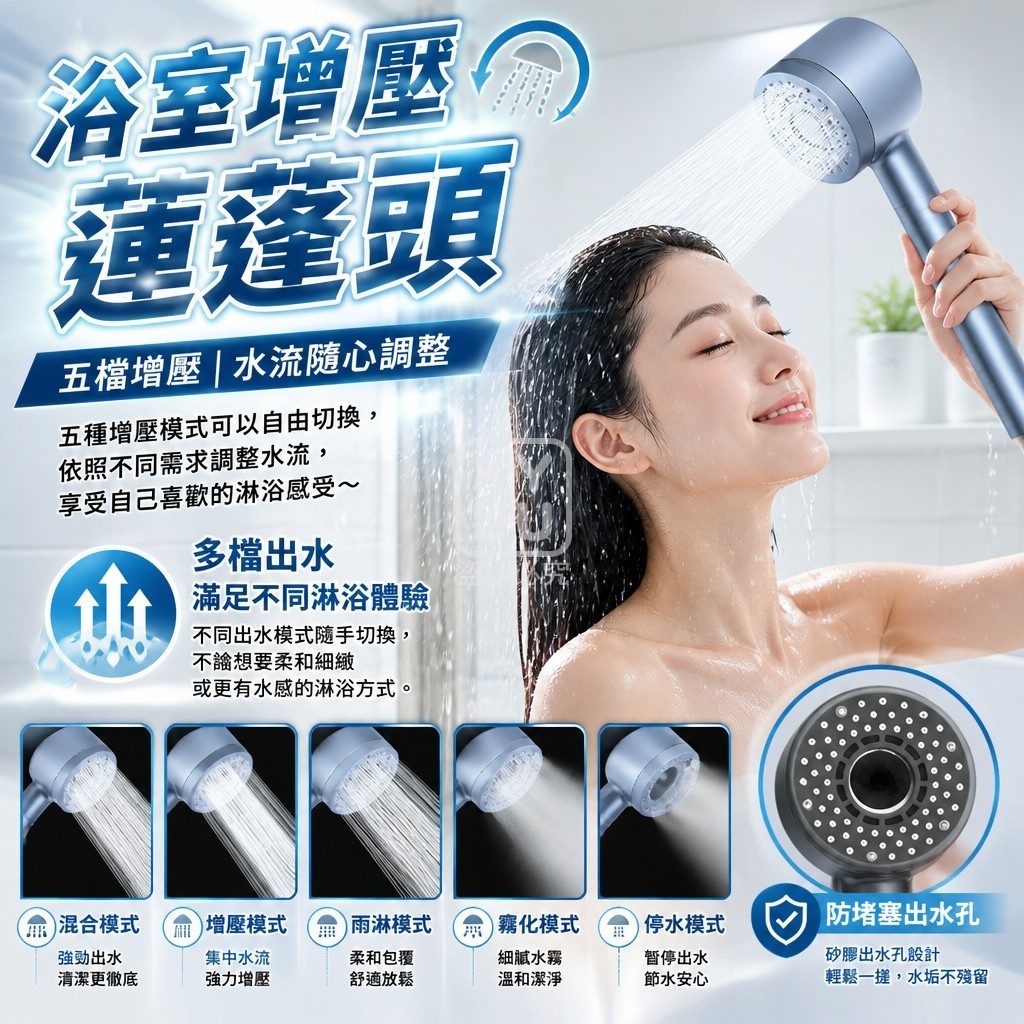 (2個)浴室增壓蓮蓬頭 — 圖 2
