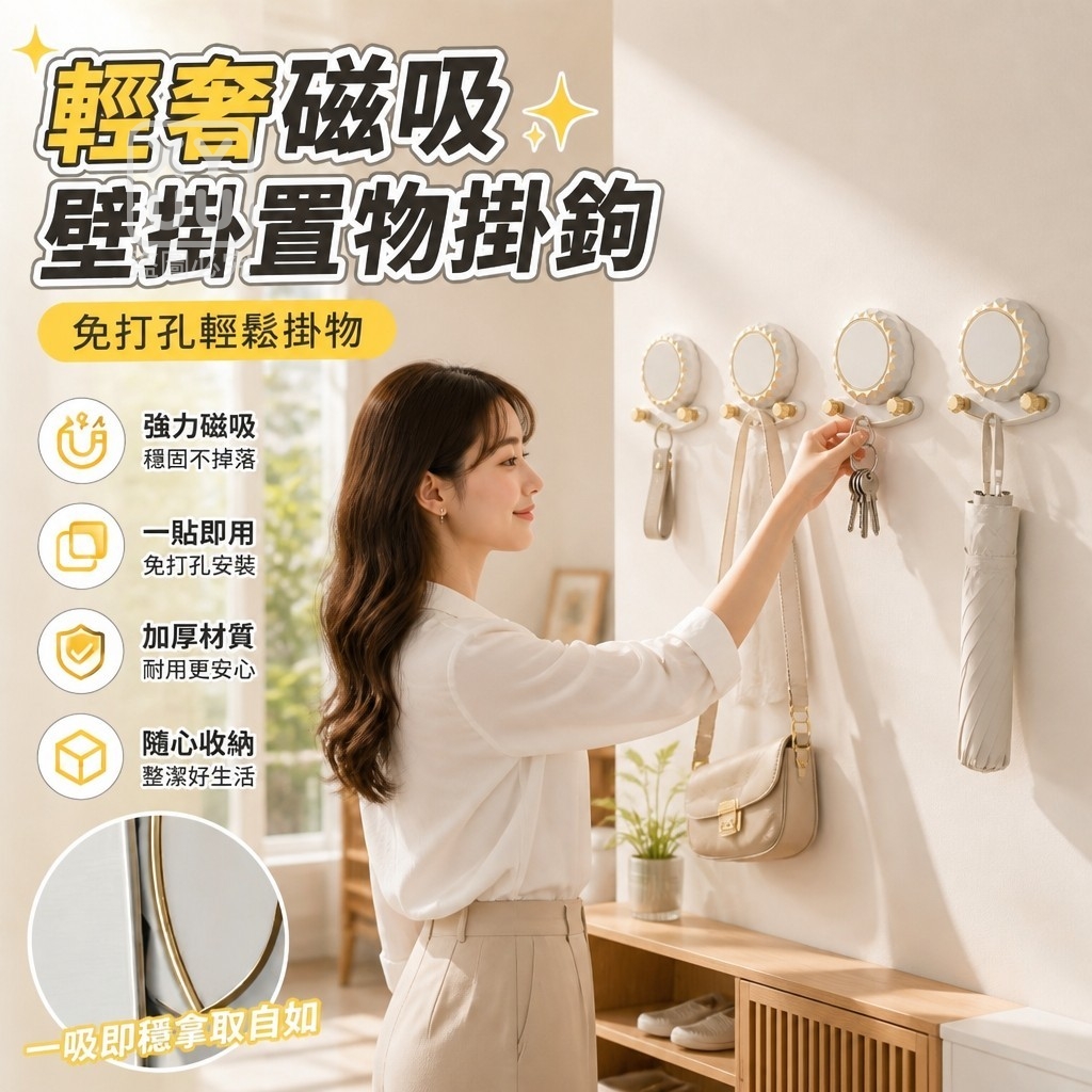 (2個)輕奢磁吸壁掛置物掛鉤 — 圖 2