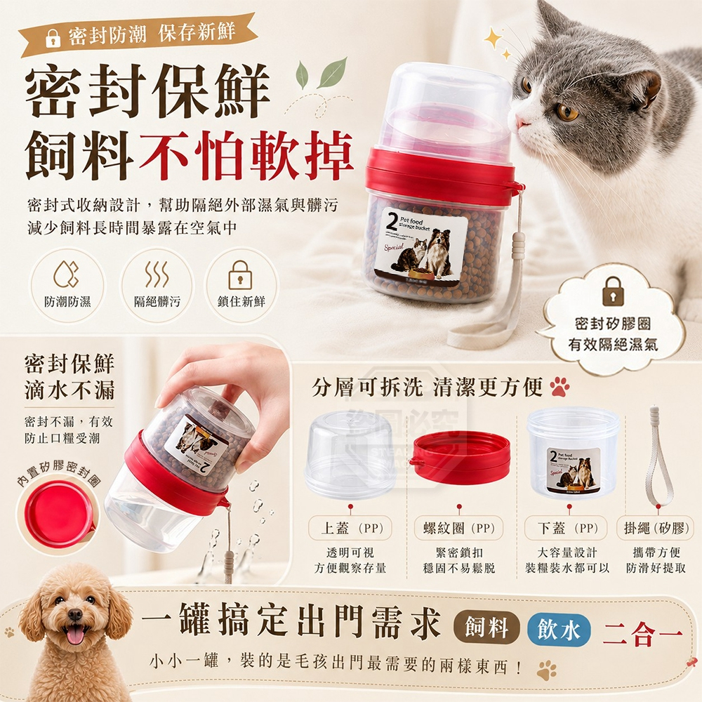 (2個)寵物外出隨行二合一密封防潮糧食水杯罐 — 圖 2