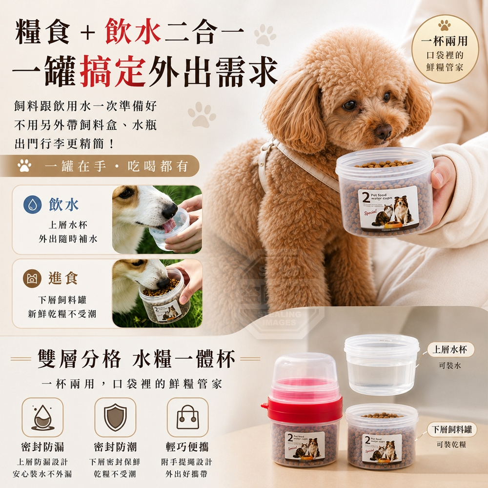 (2個)寵物外出隨行二合一密封防潮糧食水杯罐 — 圖 4