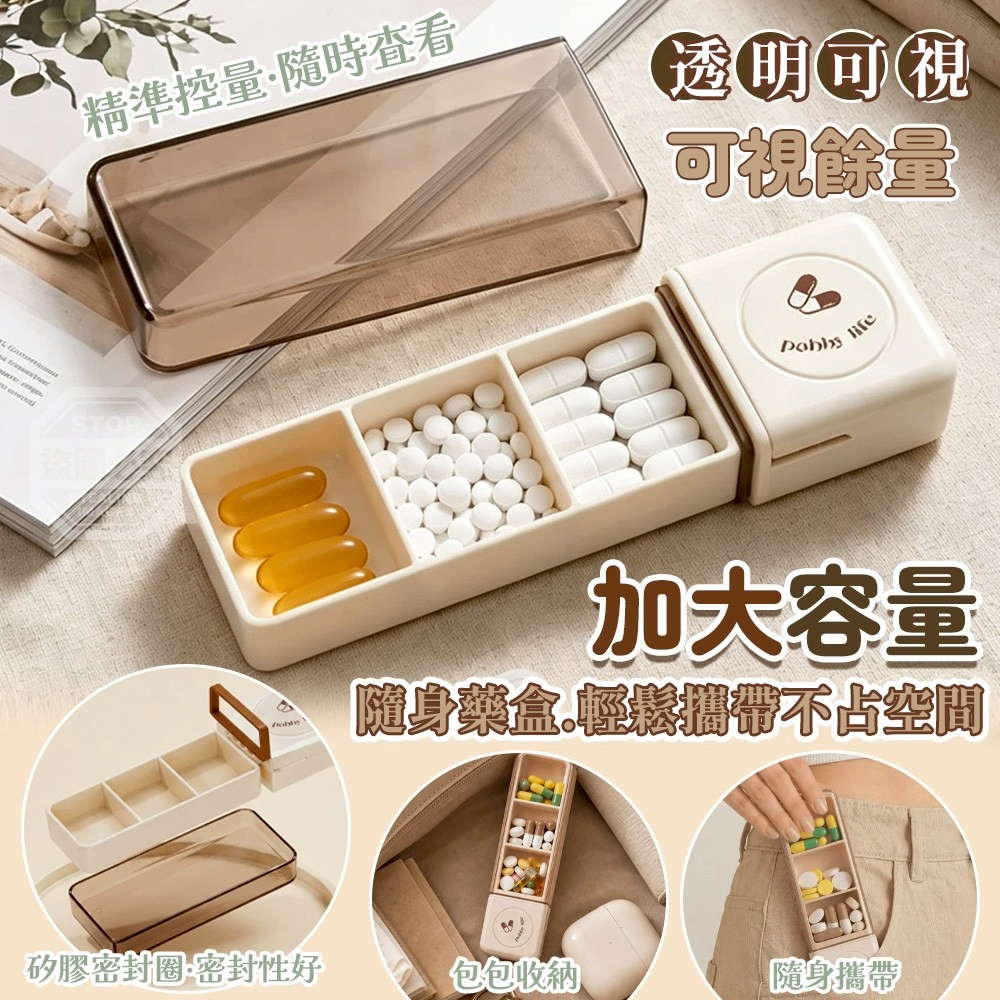 (2個)療癒日系透明三格便攜式V型卡槽切藥隨身藥盒 — 圖 2