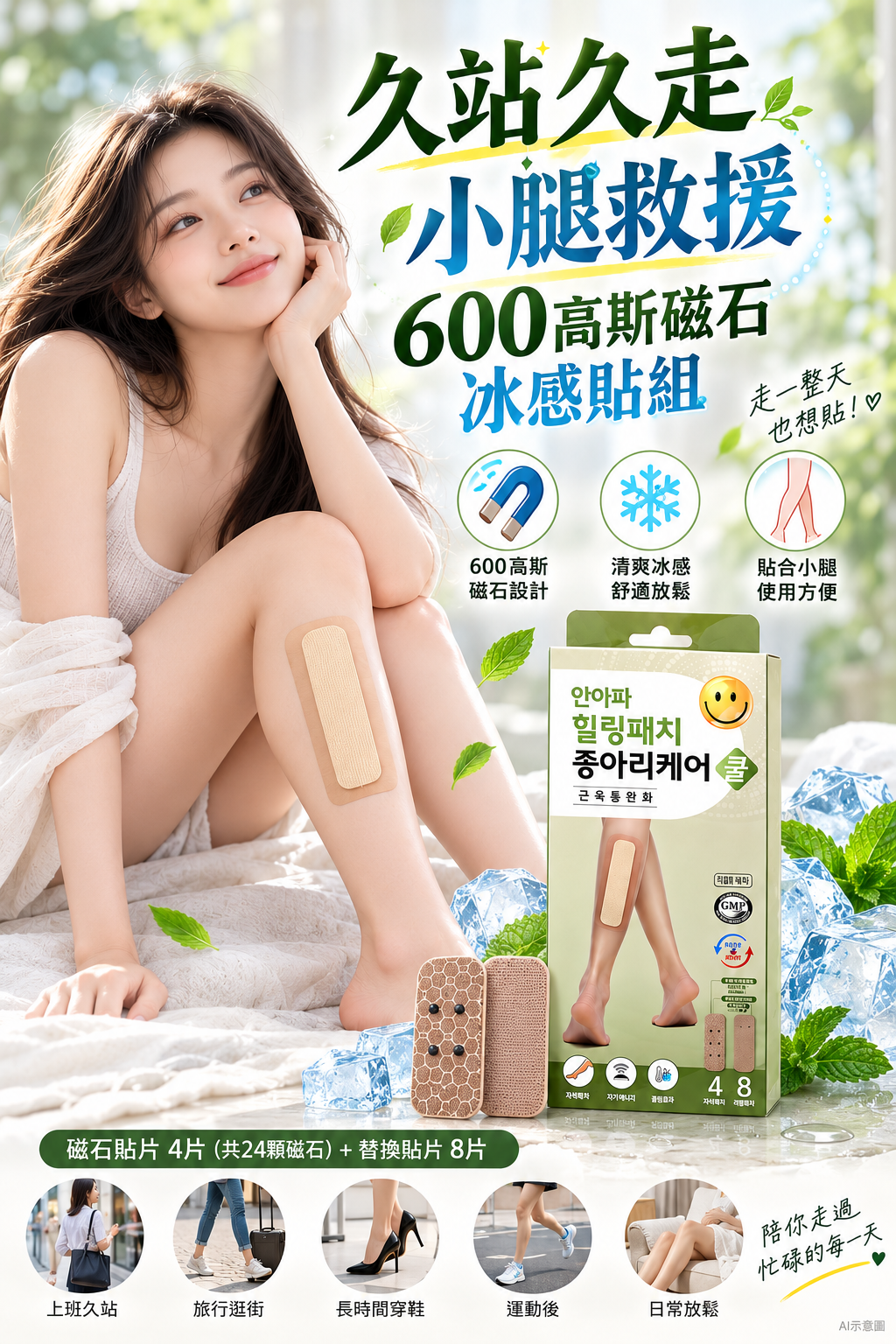 海快團-韓國 ANAPA 久站久走小腿救援600高斯磁石冰感貼組 單盒 — 圖 5