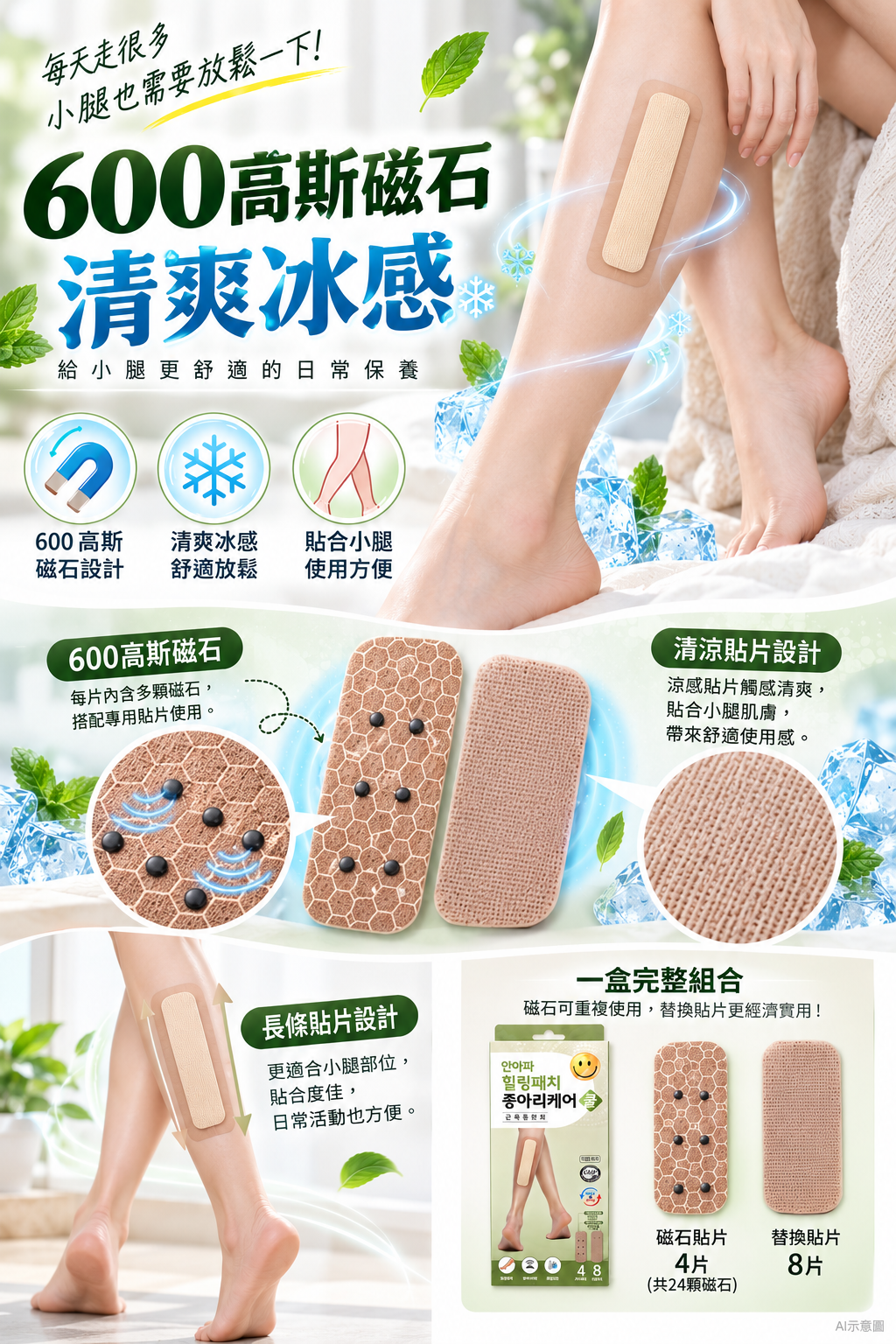 海快團-韓國 ANAPA 久站久走小腿救援600高斯磁石冰感貼組 單盒 — 圖 6