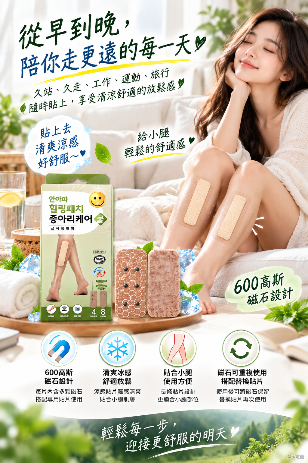 海快團-韓國 ANAPA 久站久走小腿救援600高斯磁石冰感貼組 單盒 — 圖 9