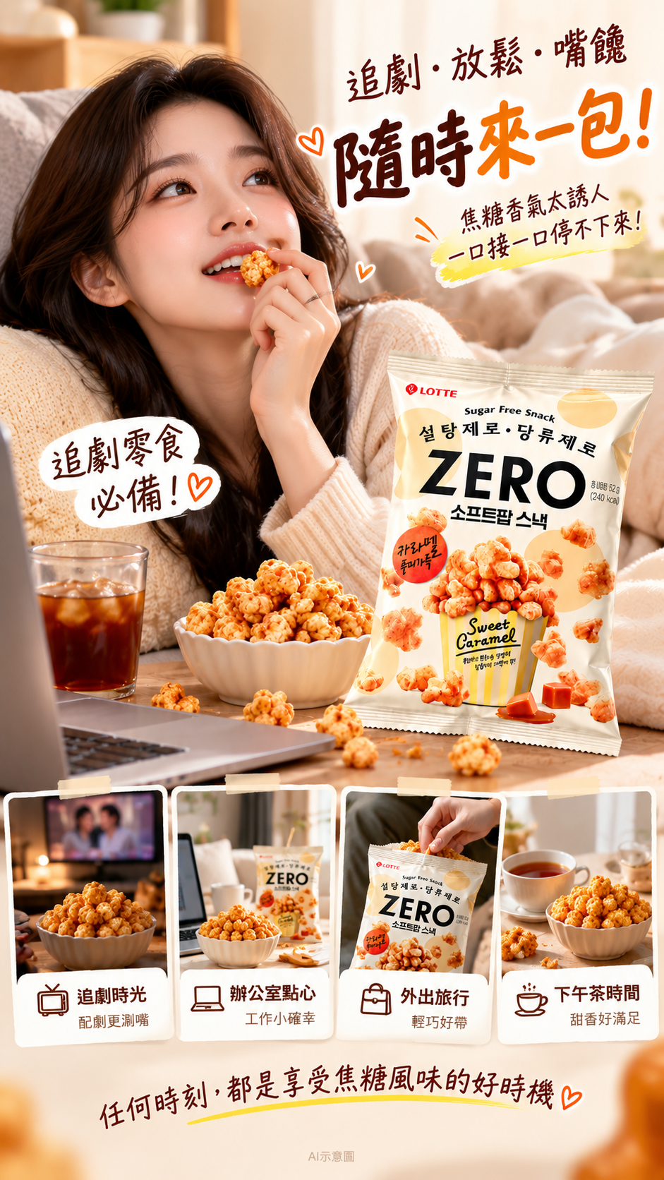 空運團-韓國 LOTTE 樂天 ZERO 焦糖風味鬆脆爆米花零食52g 單包 — 圖 5