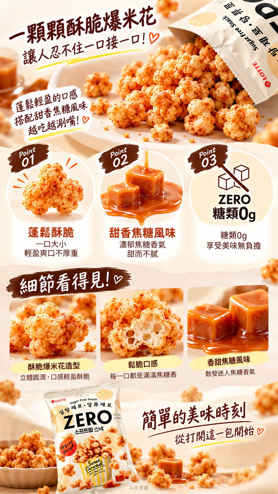空運團-韓國 LOTTE 樂天 ZERO 焦糖風味鬆脆爆米花零食52g 單包 — 圖 6